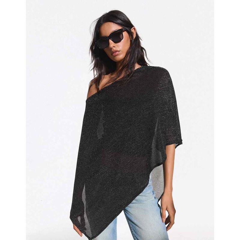 Bershka Shimmery cape in black 115188597