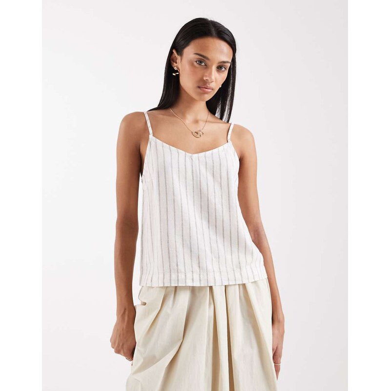 JJXX linen blend stripe cami top in white 115368155