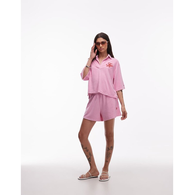 Tommy Hilfiger resort logo towelling short co-ord in pink