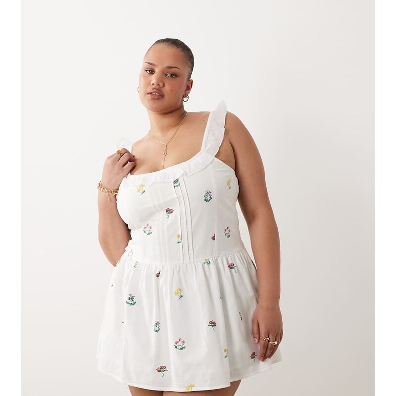 Esmee Curve mini beach dress in white ditsy floral 115566063