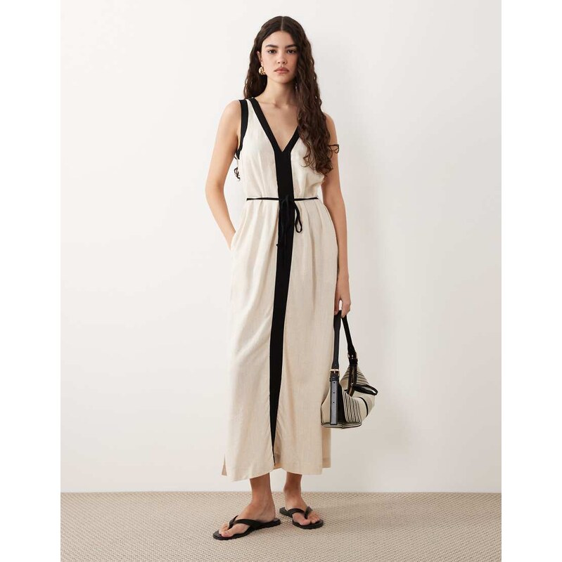 New Look contrast column midi dress in cream-White
