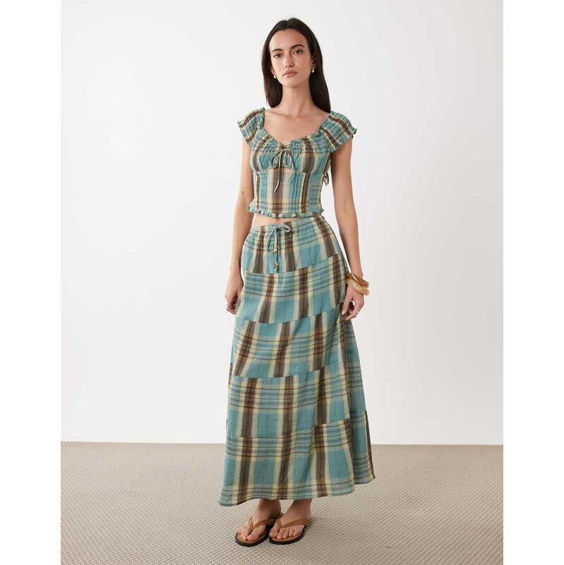 Cotton On linen haven maxi skirt in sunny check co-ord-Multi 115337638