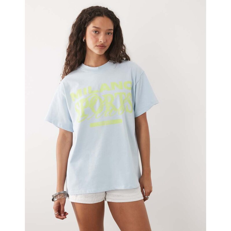 ASOS DESIGN short sleeve oversized top with print-Blue