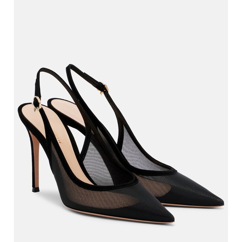 Gianvito Rossi Suede-trimmed slingback pumps