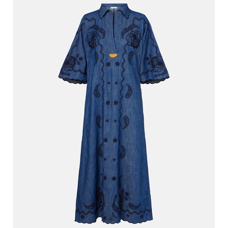 Zimmermann Aster embroidered denim midi dress
