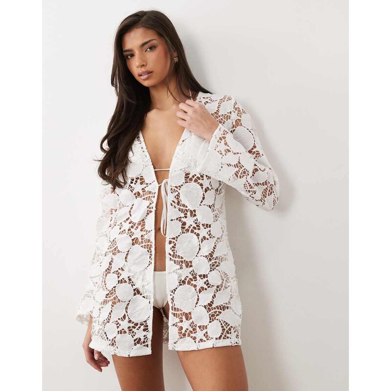 South Beach lace beach cover up in white