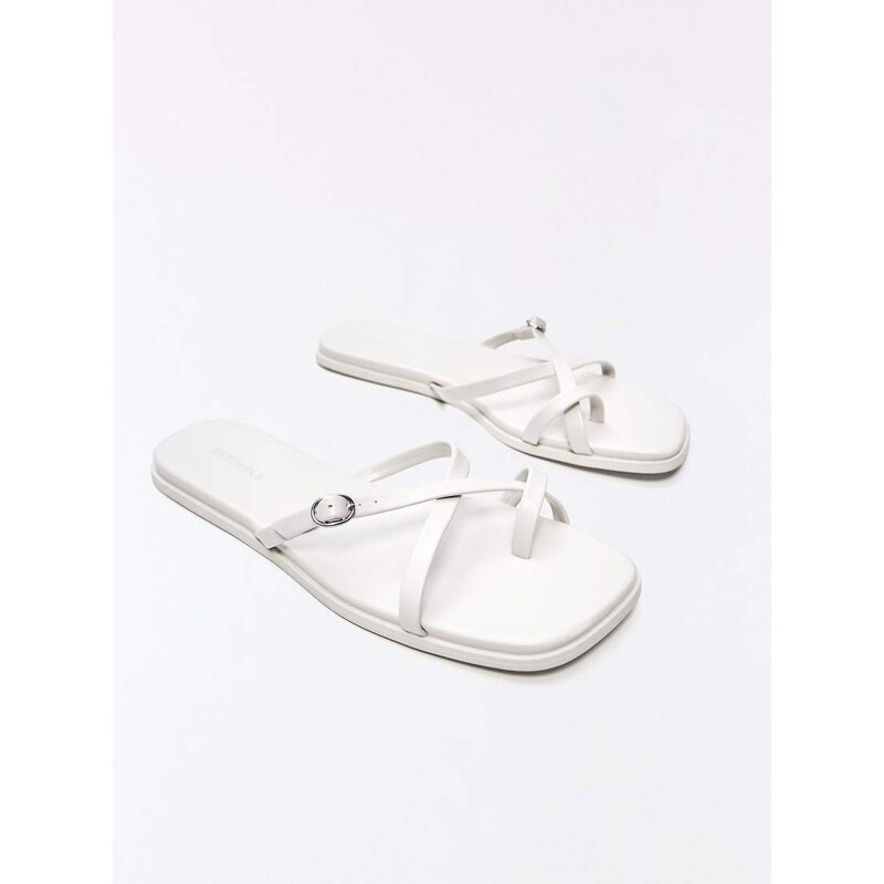 Bershka Multi-strap flat slider sandals in white