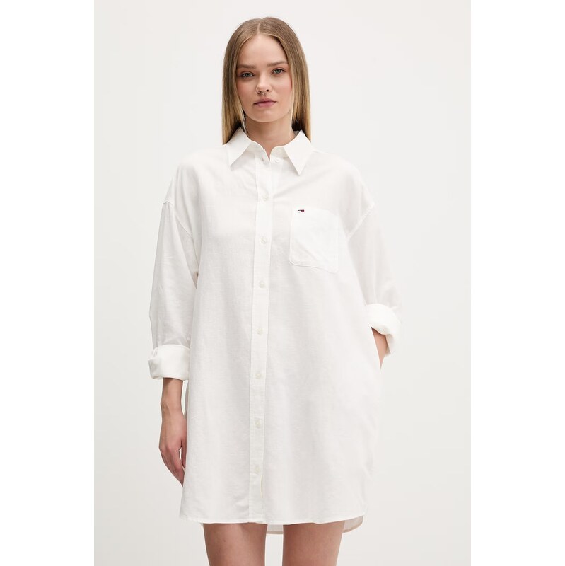 Tommy Jeans košilové šaty se lnem