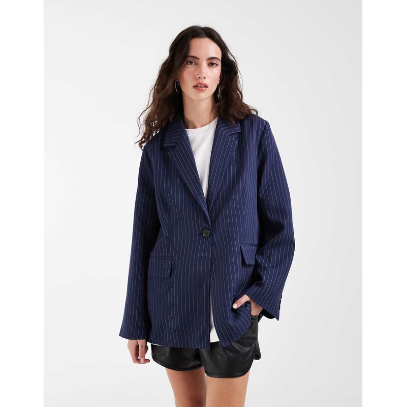 Bronze Snake Brooks Blazer in navy pinstripe 115409213