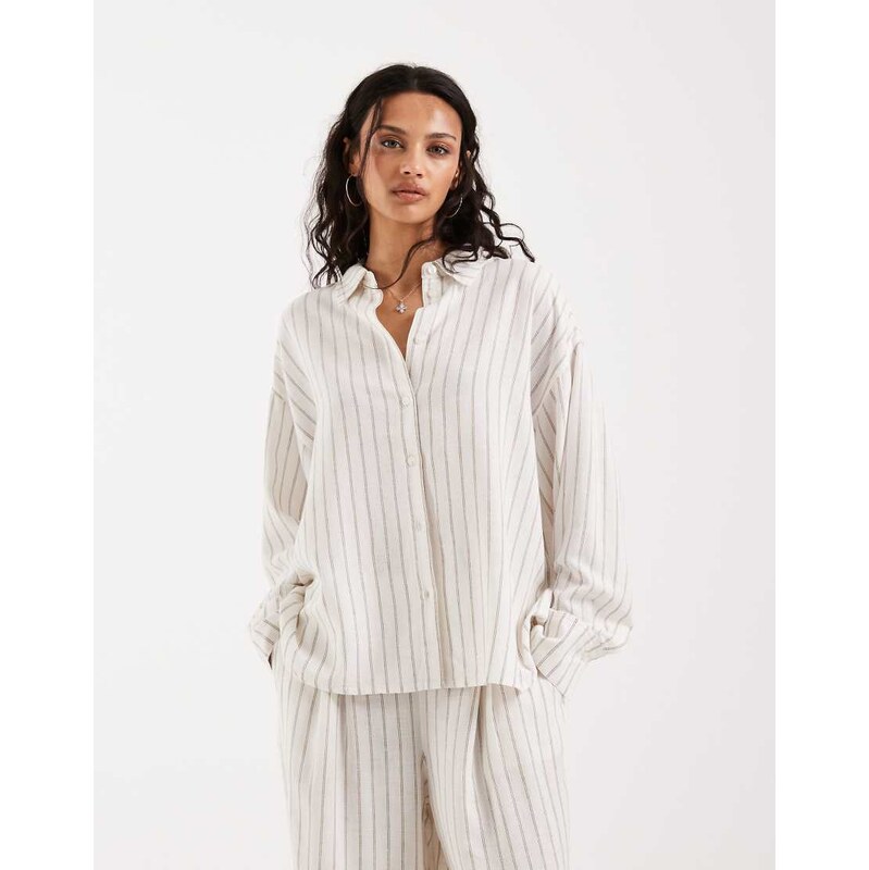 JJXX linen blend stripe shirt in white