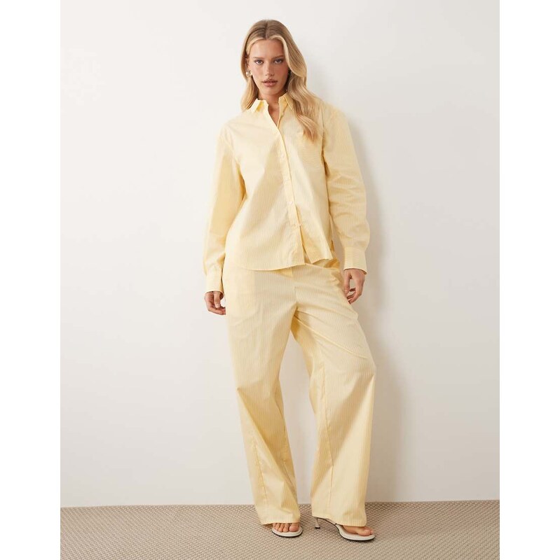 Good American poplin trimmed pull on trousers co-ord in lemon