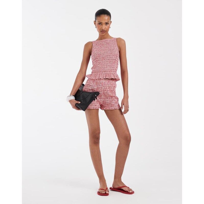 JJXX co ord seersucker gingham shorts in red 115217713