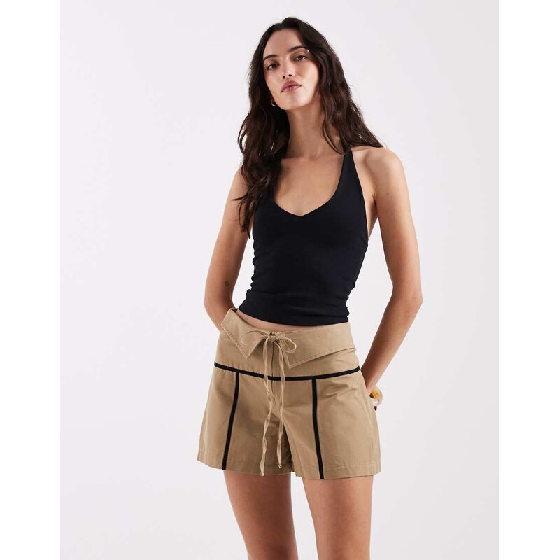 Laagam kali mid rise double waistband and tie skort in camel-Brown 115217744