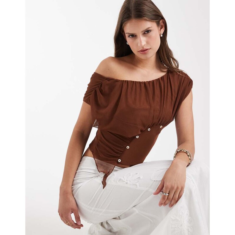 Laagam gemini button draped top in brown