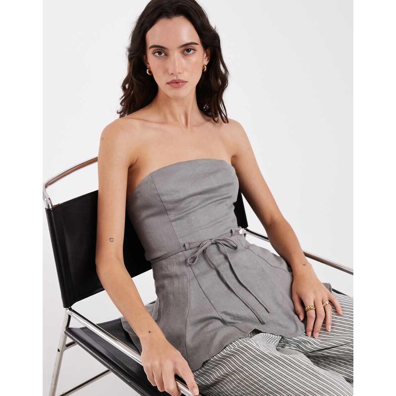 Laagam lucy bandeau tie front top in grey