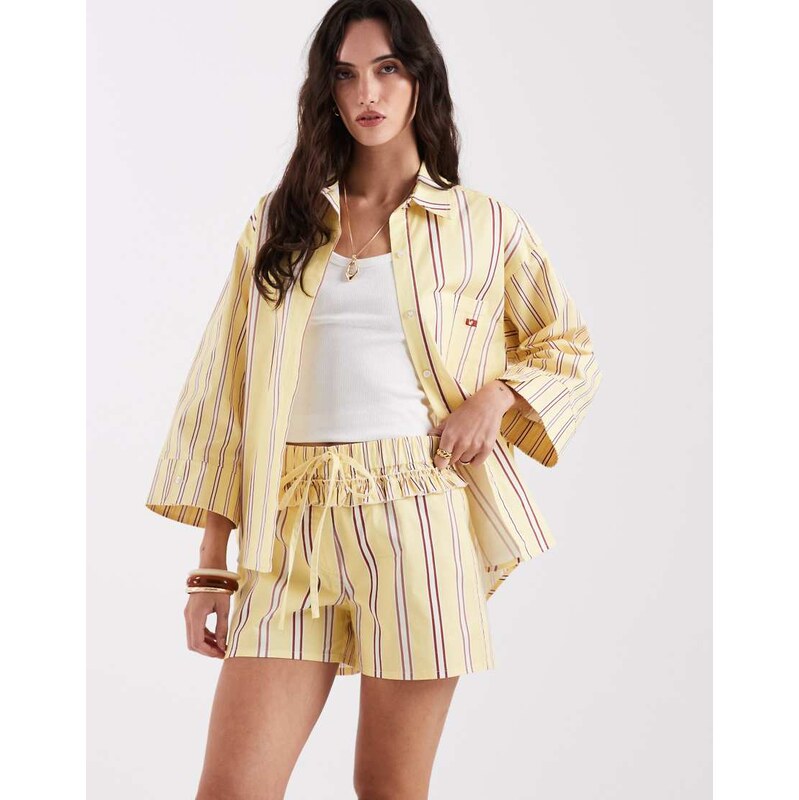 Laagam caois poplin boxer shorts in buttermilk stripe co-ord-Yellow 115217746