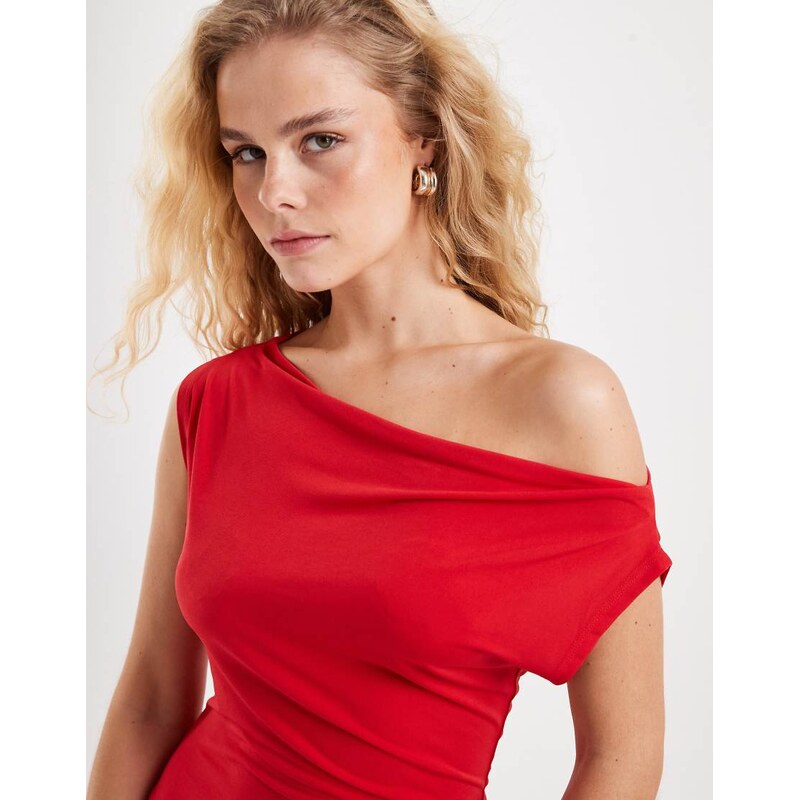 JJXX Laura asymmetric sleeveless top in red