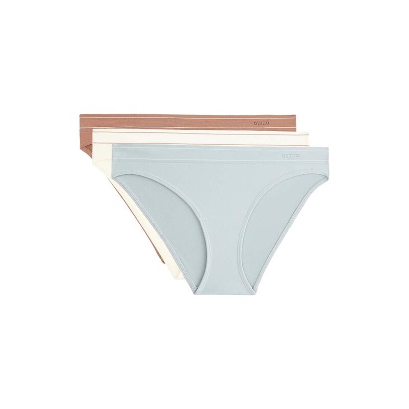 OYSHO 3 seamless soft touch contrast logo classic briefs in blue 115217843
