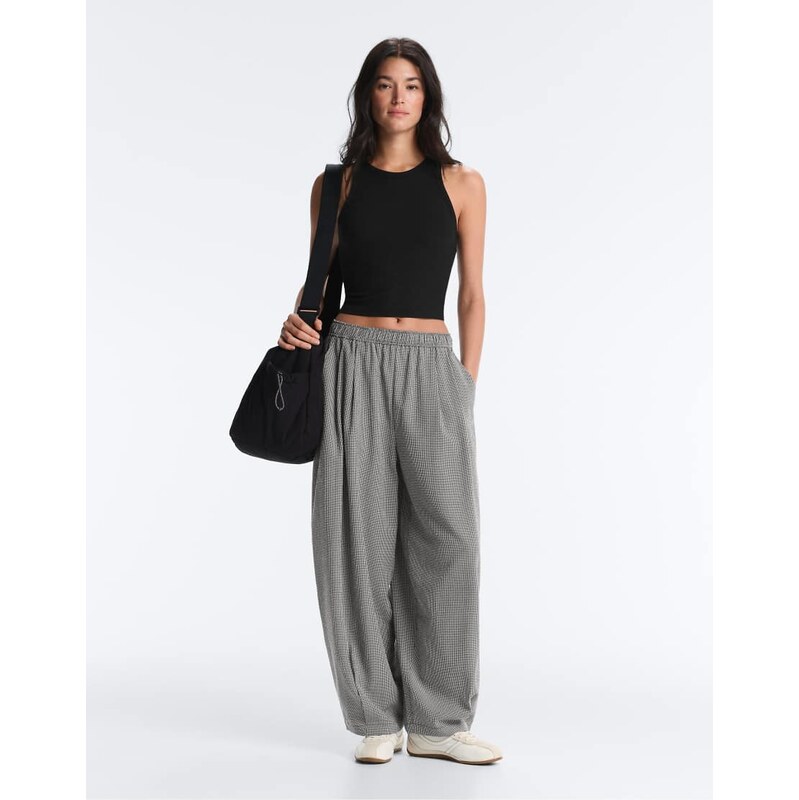 OYSHO Gingham lyocell blend balloon trousers in black 115217932