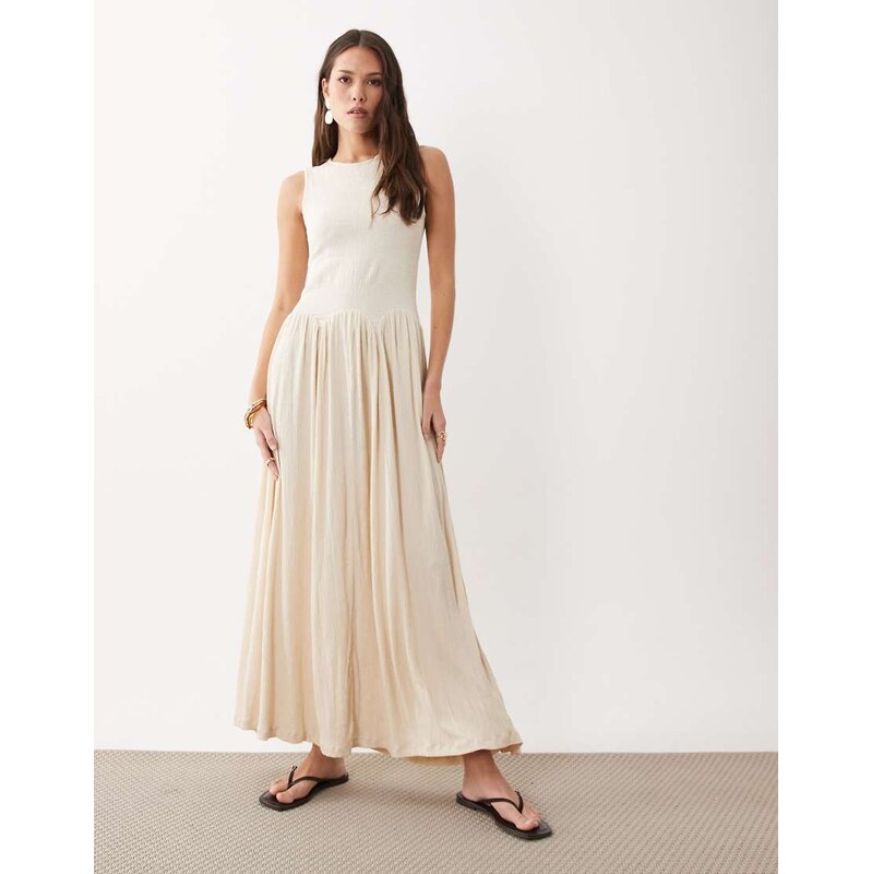 ASOS DESIGN colour block crinkle midi dress in cream-White