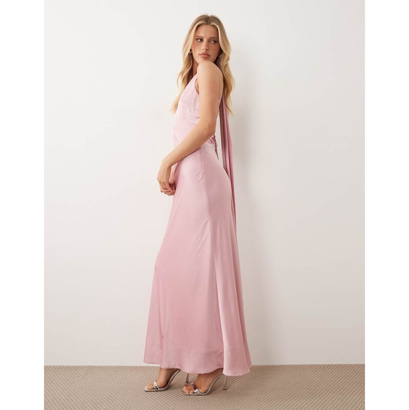 TFNC Bridesmaids satin v neck lace up open back detail scarf neck maxi 115217633