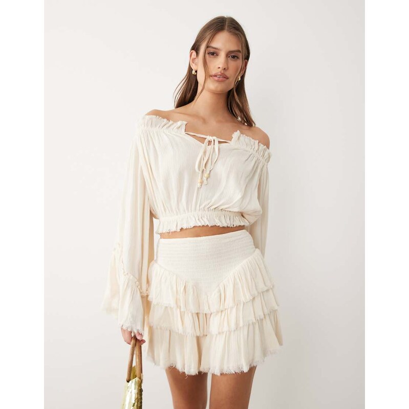 Miss Selfridge off shoulder boho blouse with fluted sleeves