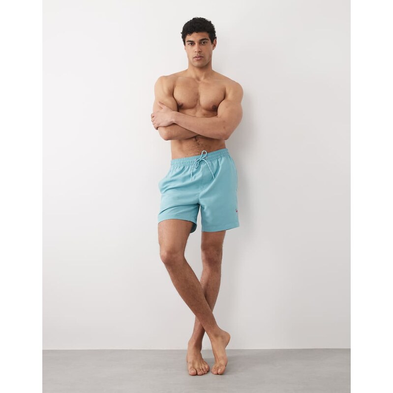 Threadbare swim shorts with flamingo graphic in teal-Blue