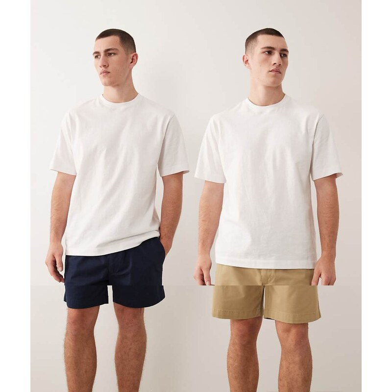 Jack & Jones 2 pack drawstring chino shorts in beige and navy