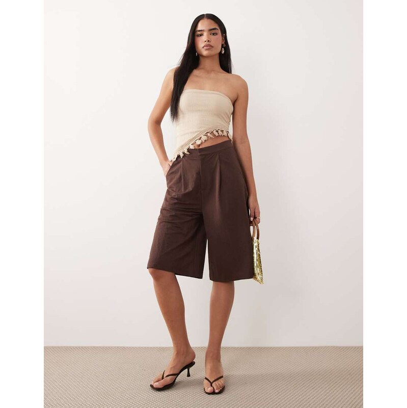 ASOS DESIGN linen look tailored bermuda short in brown