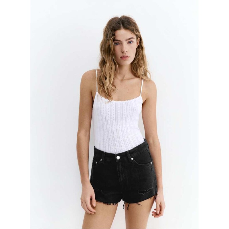 Pull&Bear Mom fit ripped denim shorts in black