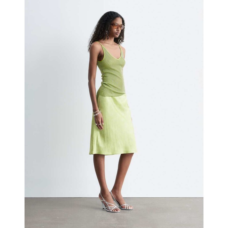 & Other Stories low waist bias cut midi skirt in soft lime green 115217799