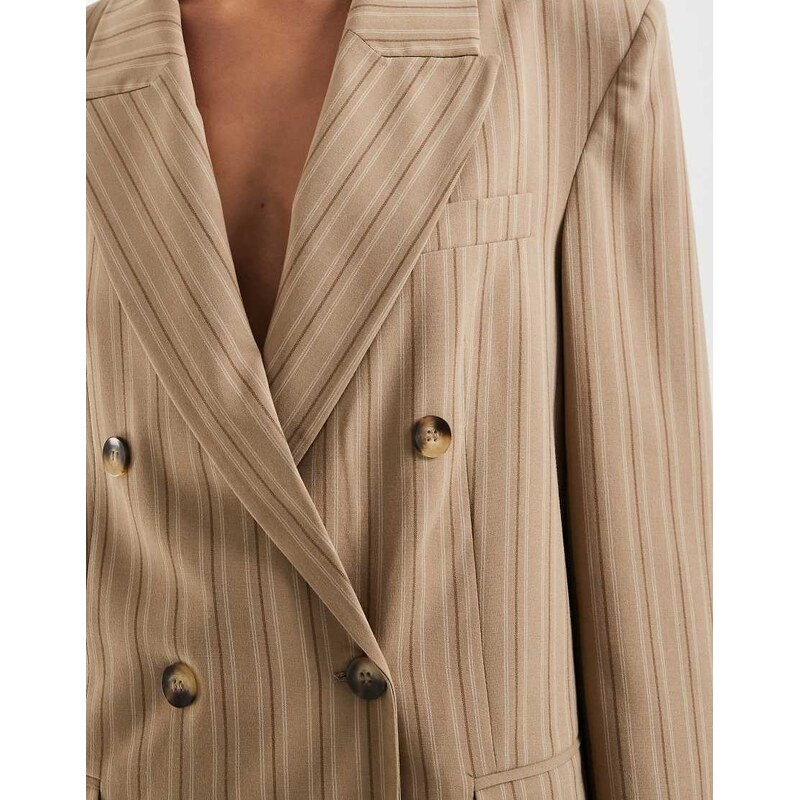 ASOS DESIGN oversized mensy blazer in beige pinstripe-Brown