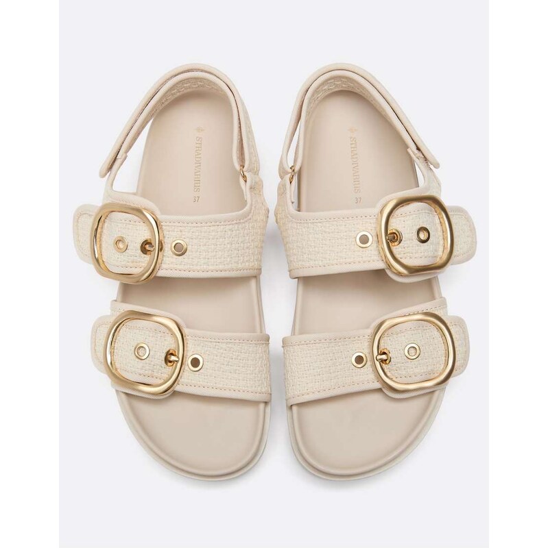 Stradivarius Wide fit. women’s flat fabric sandals in ecru-White
