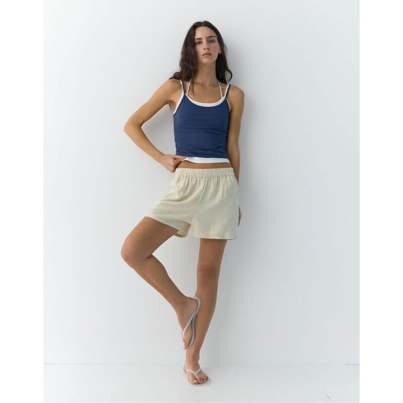Pull&Bear Linen blend shorts in beige-Neutral