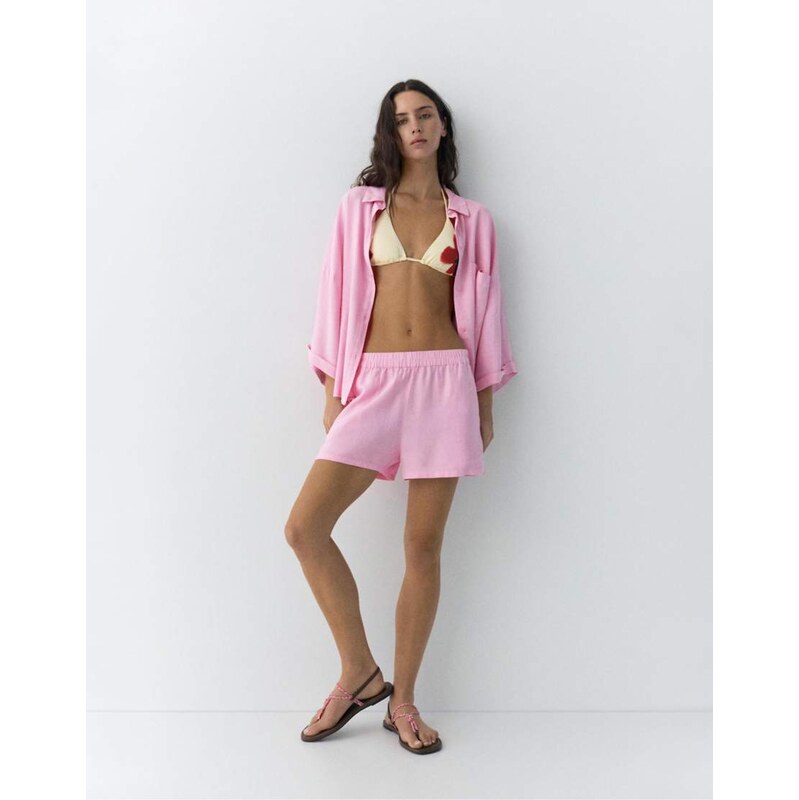Pull&Bear Linen blend shorts in pink