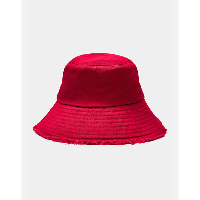 Pull&Bear Frayed hem bucket hat in red 115217884