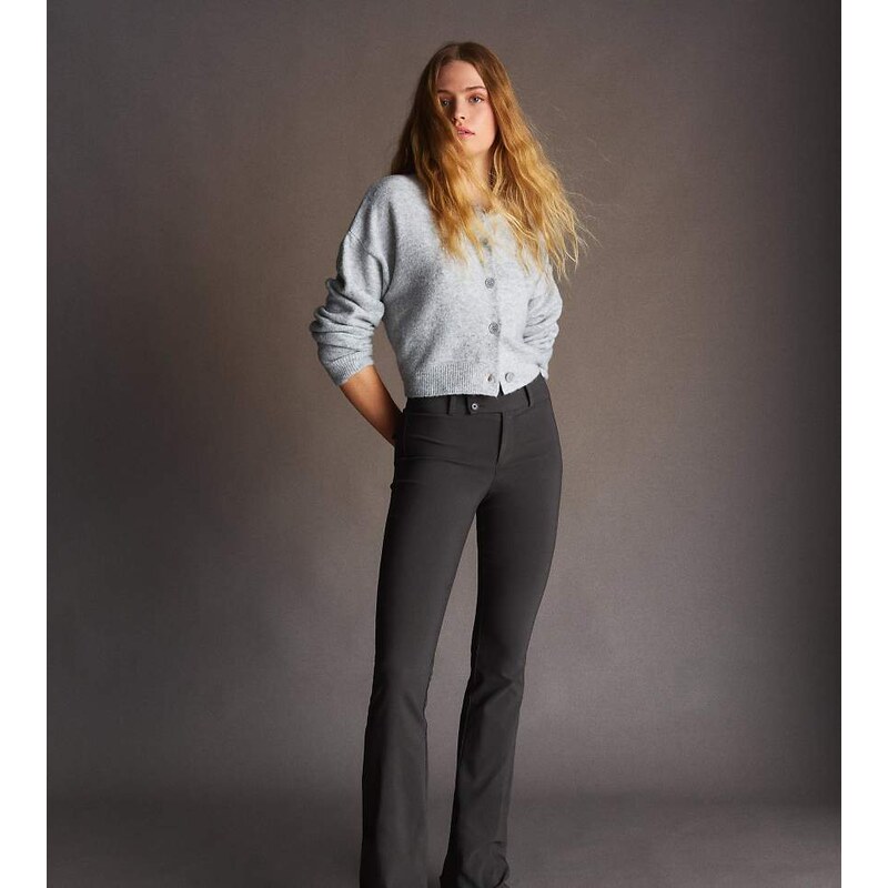 Bershka Petite bengaline trousers in grey