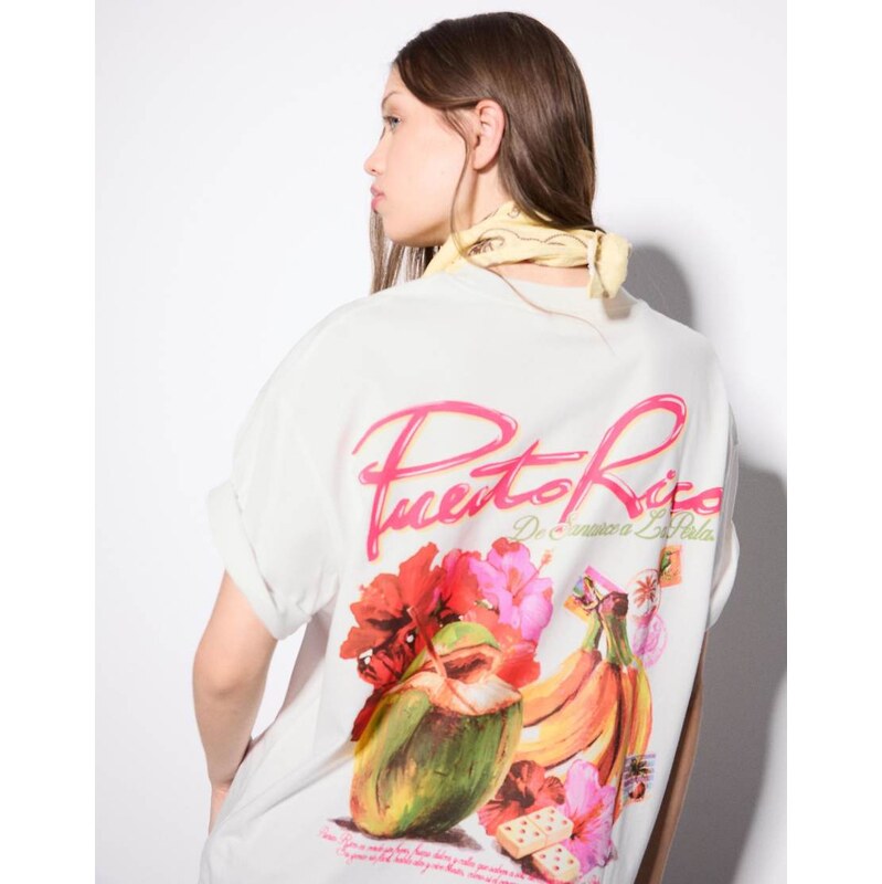 Bershka Oversize print t-shirt in white