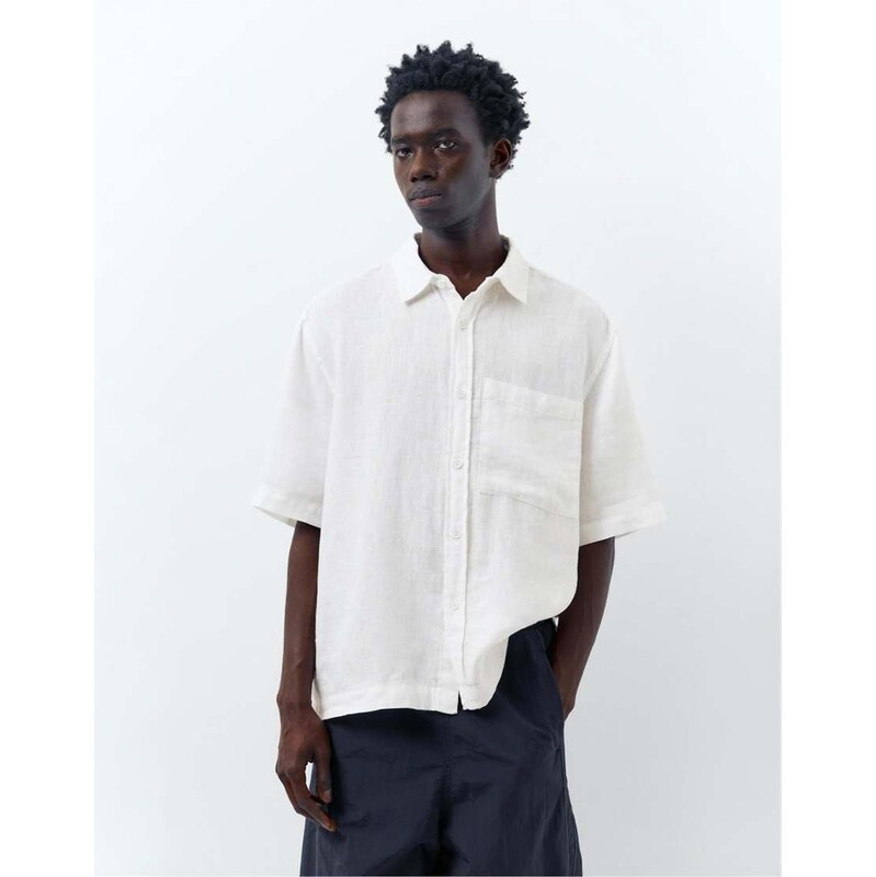 Pull&Bear 100% linen short sleeve shirt in off white