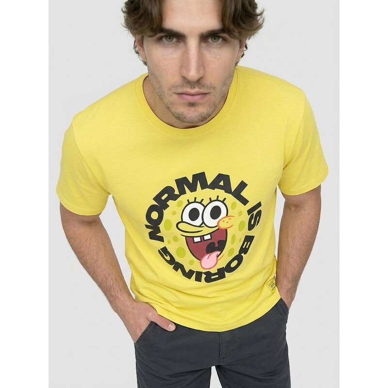 Sinsay - Bavlněná košilka s potiskem SpongeBob - žlutá