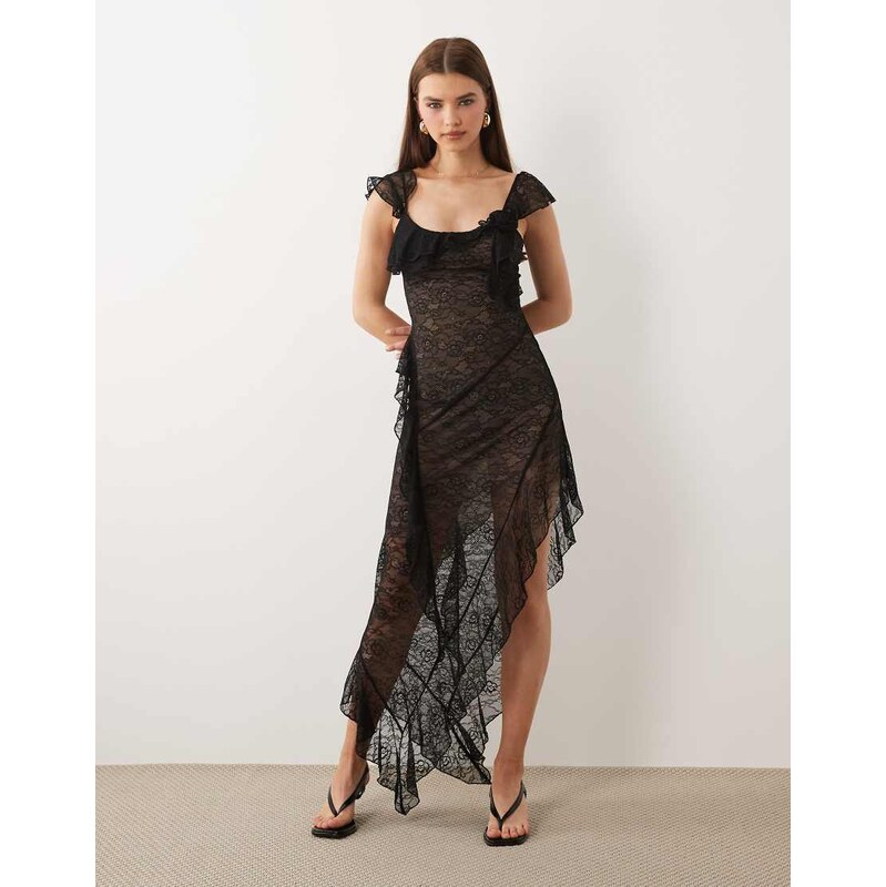I.AM.GIA Julietta georgette lace ruffle detail asymmetric hem maxi 115220539