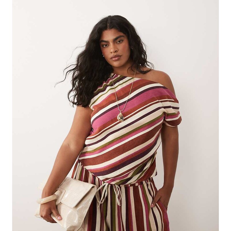 Nobodys Child Plus linen off the shoulder top co-ord in multi