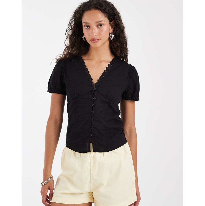 JJXX fitted short sleeve poplin shirt in black 115522659