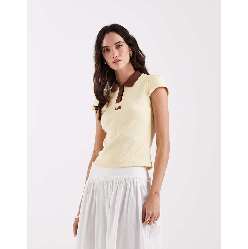 Laagam erya contrast polo top in buttermilk yellow and brown