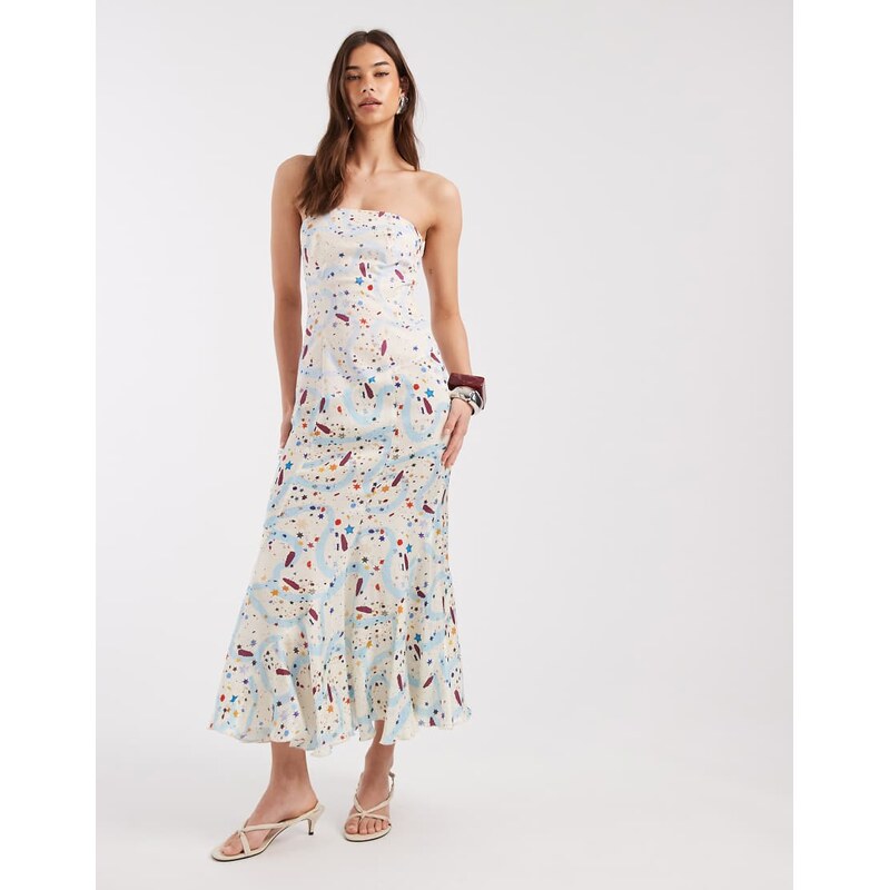 Laagam polly bandeau midi dress in multi polk adot-White