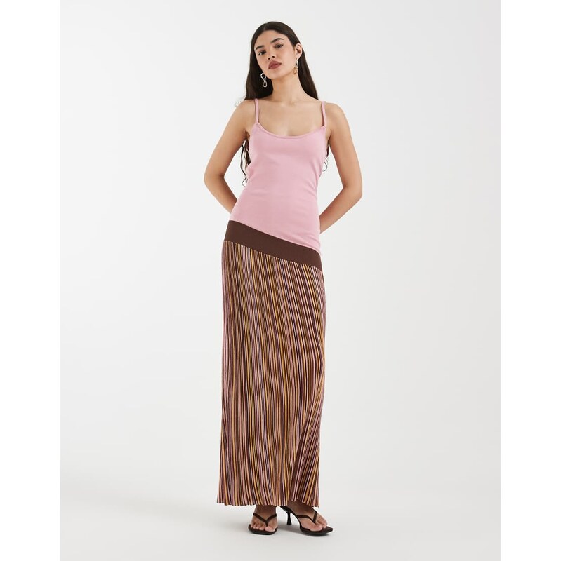 Laagam jara asymmetric drop waist midi dress in pink multi