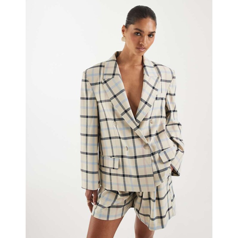 ASOS DESIGN oversized mensy blazer in cream check-White
