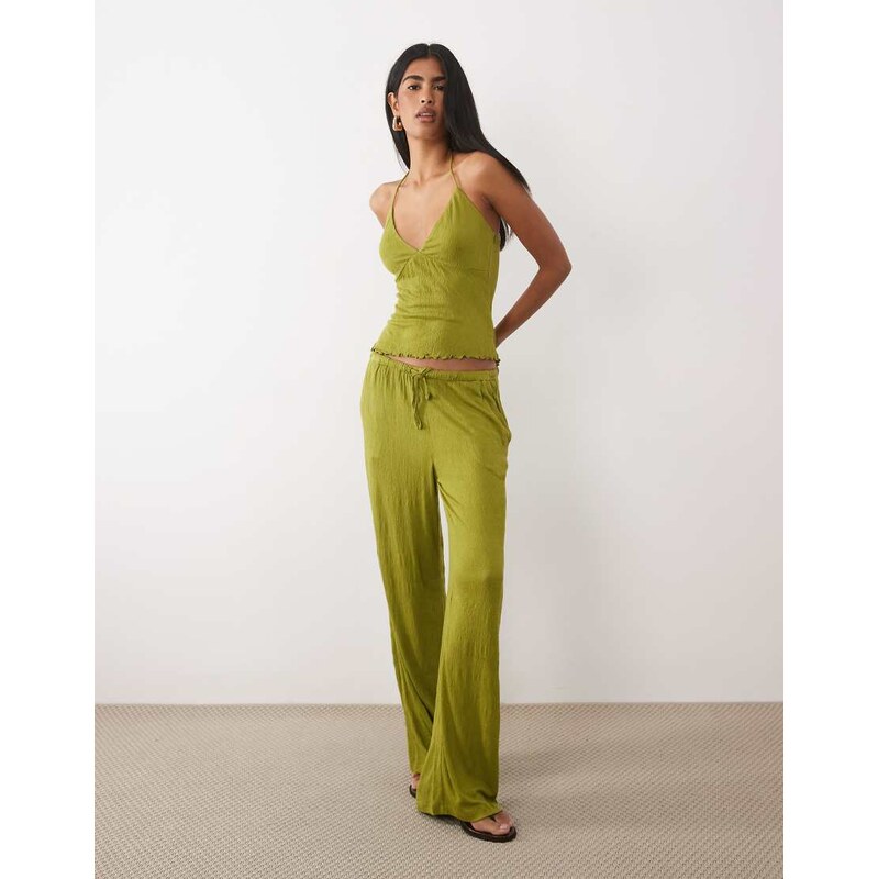 ASOS DESIGN co-ord crinkle cami top in green