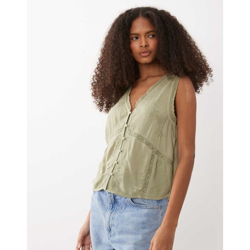 Miss Selfridge lace insert waistcoat in sage-Green 115220531