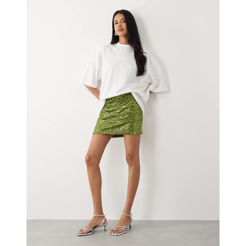 ASOS DESIGN sequin draped mini skirt in green